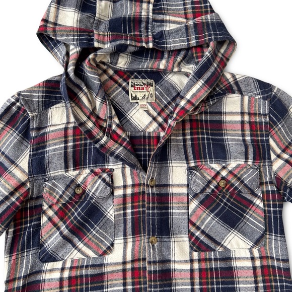 Women's TNA Boyfriend Fit Hooded Blue and Red Plaid XXS - Picture 15 of 16